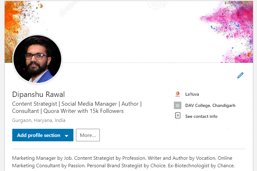 Dipanshu Rawal- LinkedIn Profile